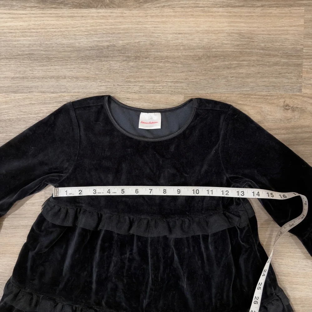 Hanna‎ Andersson Black Velvet Tiered Ruffle Dress Girls Size 130 Long Sleeve